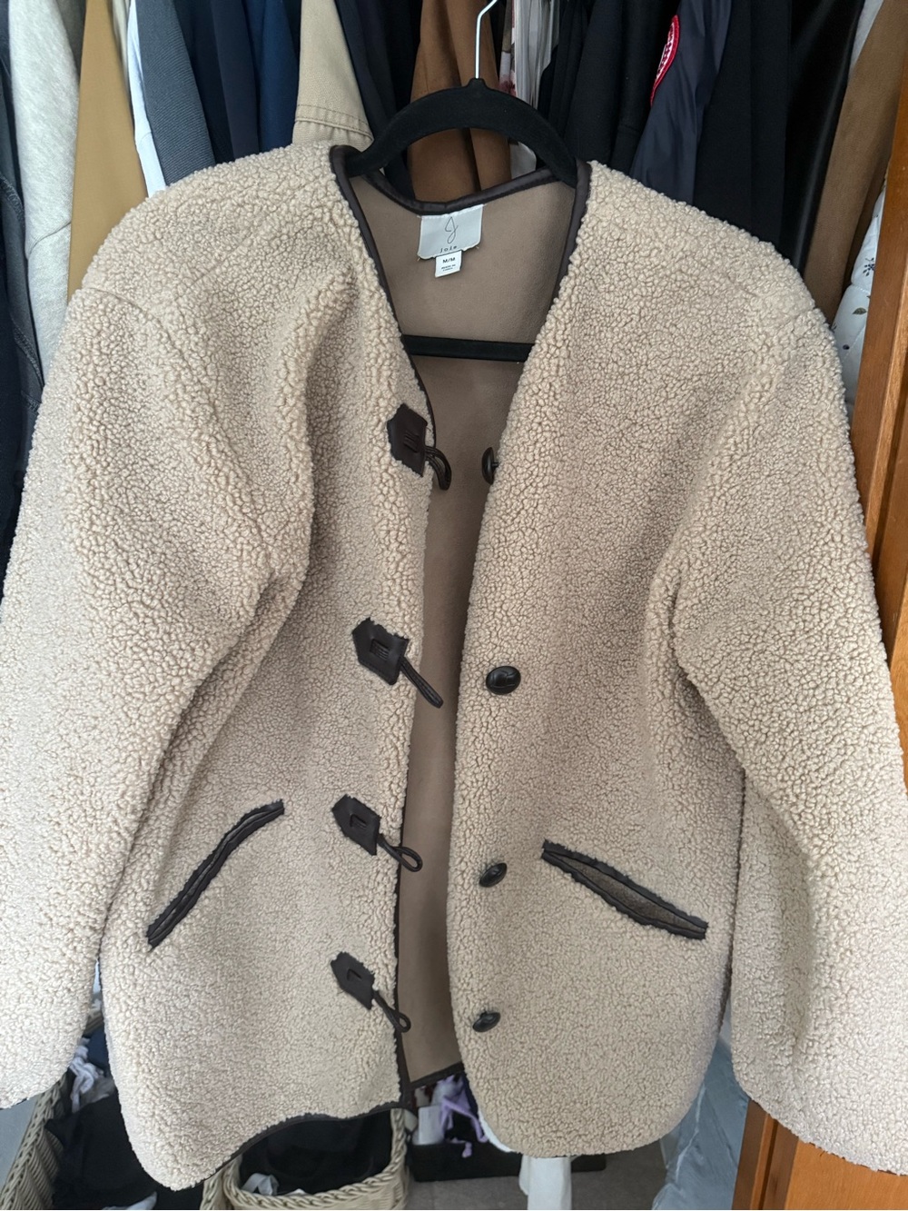 Joie Cream Teddy Sherpa Jacket with Dark Trim